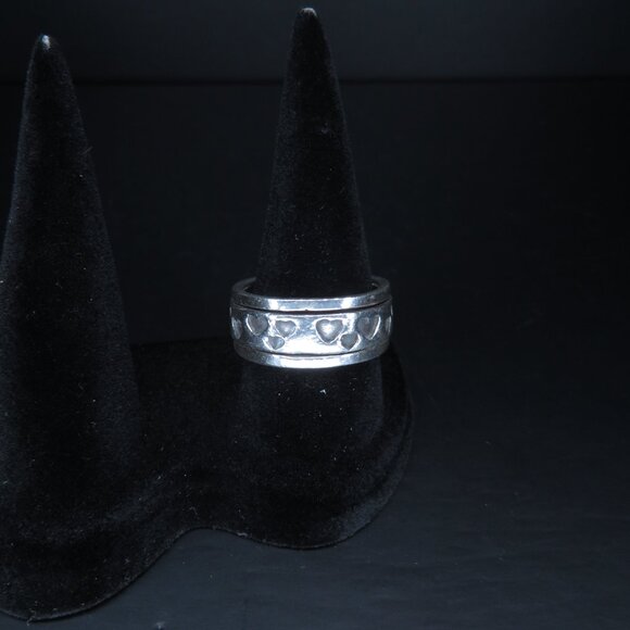 Sterling Silver Spin Ring with Heart Design - Picture 2 of 7